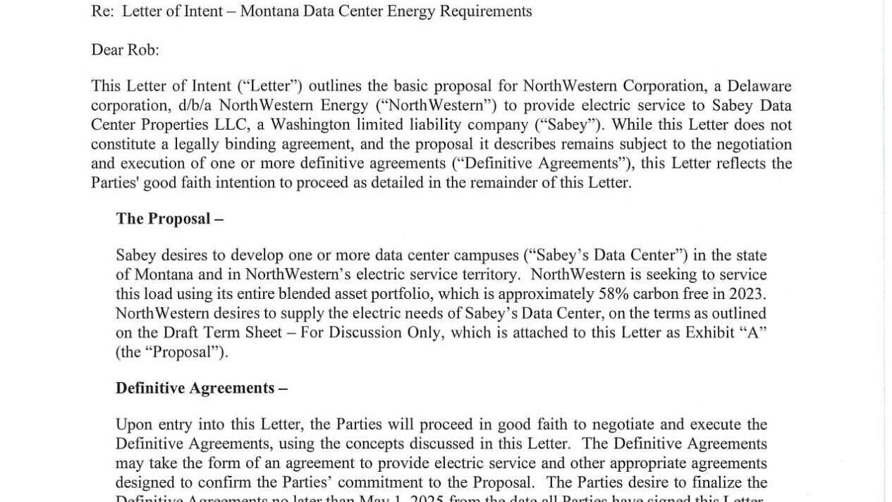 Letter of Intent with Sabey Data Centers