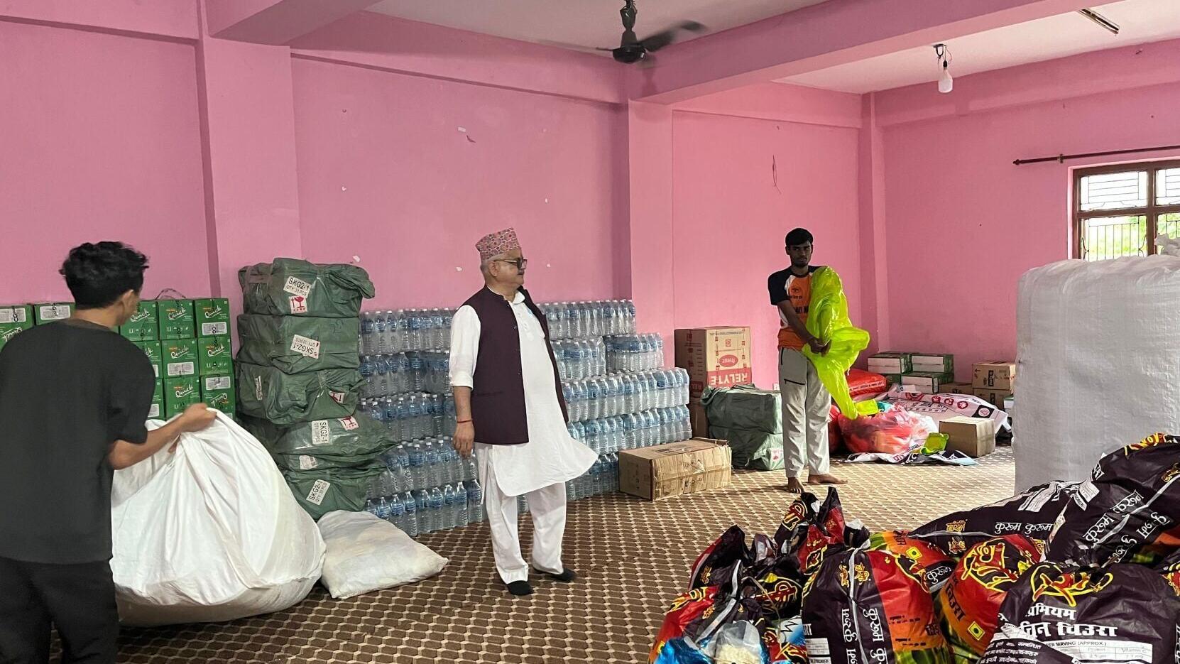Sewa Volunteers handling supplies for distribution to the needy in Nepal