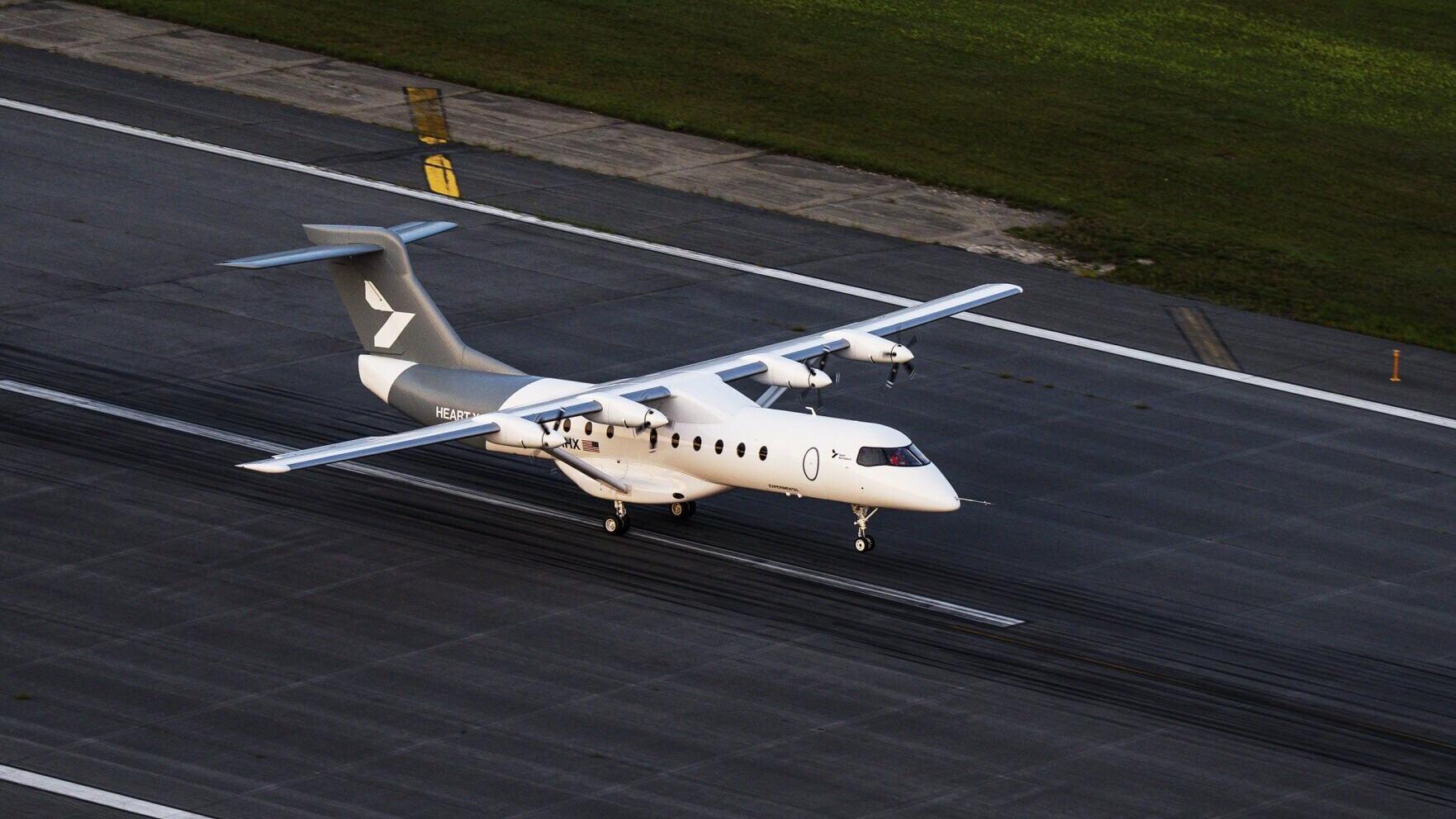 Heart Aerospace’s X1 demonstrator aircraft touches down at Plattsburgh International Airport in New York at the conclusion of its first flight. (Photo: Heart Aerospace)
