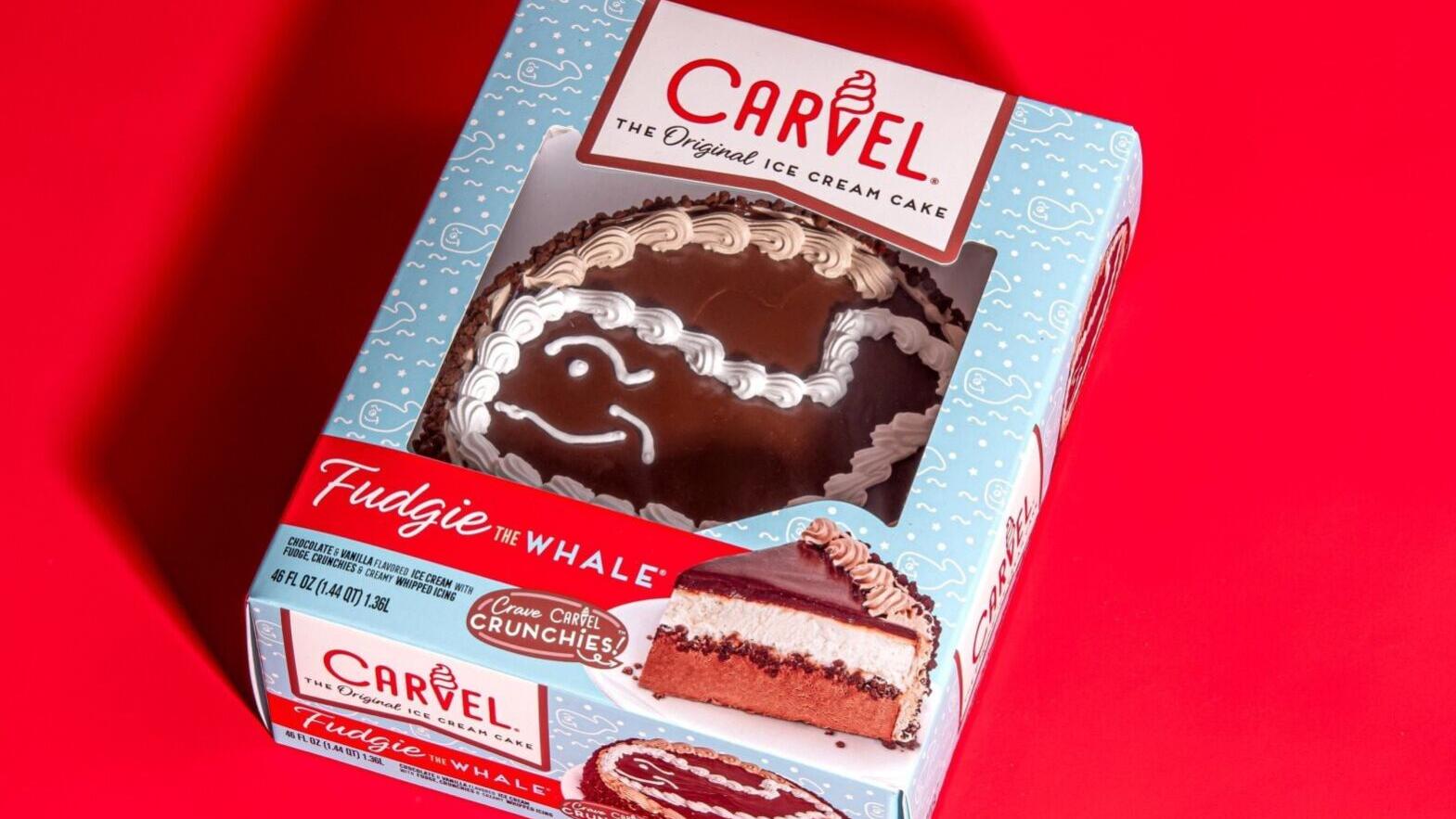 This new offering is a round, 46 fl. oz. cake that serves 6–10 people and features creamy chocolate and vanilla ice cream, signature Carvel Crunchies® and that unmistakable Fudgie the Whale design on top