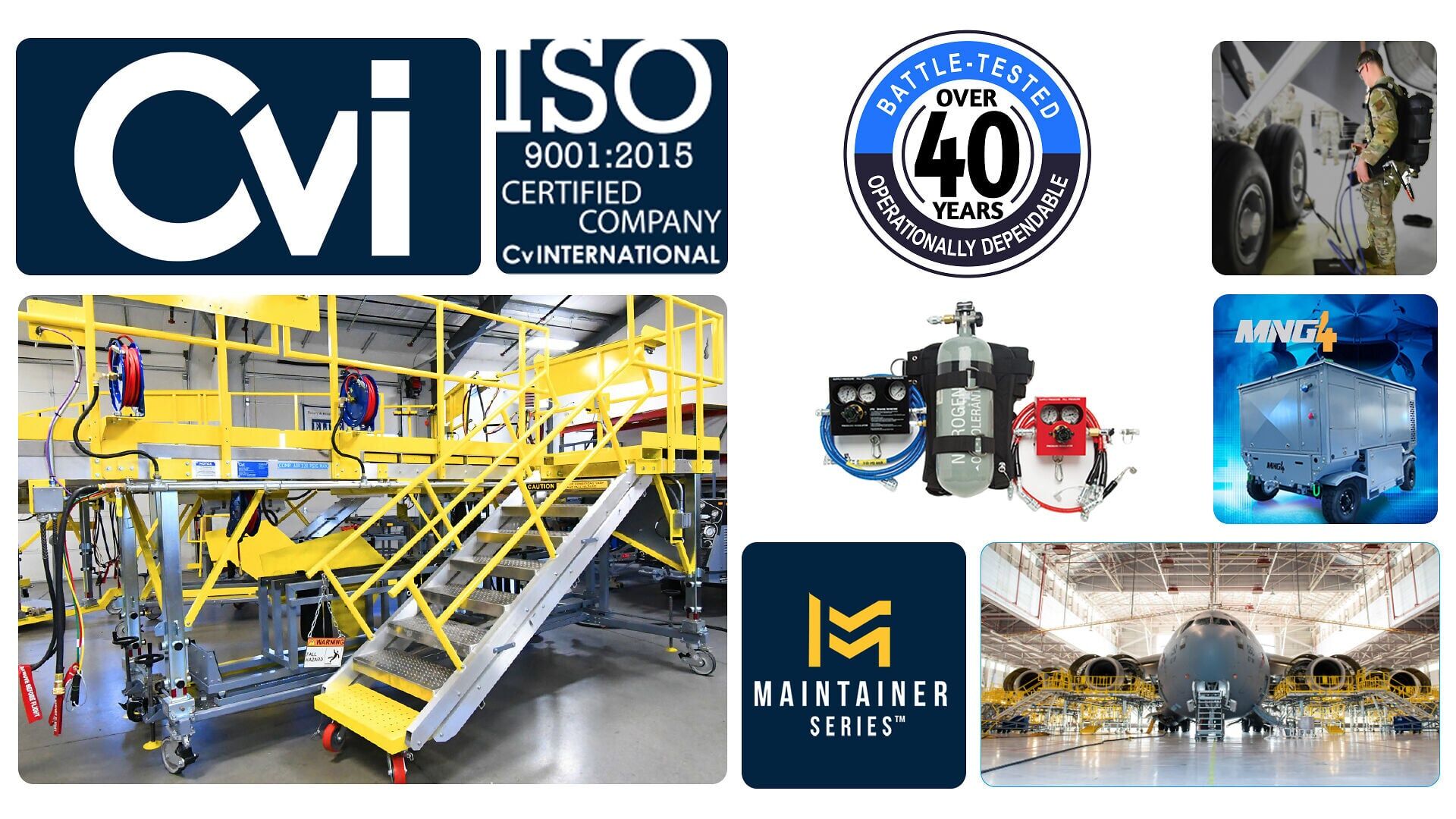 Cv International's maintenance platforms, nitrogen generation and servicing equipment.