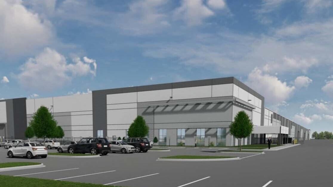 Rendering depicts the new building's main entrance at Auburn 18 Business Park.