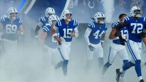 The Indianapolis Colts runs onto the field prior to a preseason game against Atlanta Falcons at Lucas Oil Stadium on August 22, 2026 in Indianapolis, Indiananapolis, Indiana
