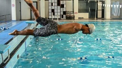Nepalese swimmer Harka Man Gharti is in training for the Asian Games