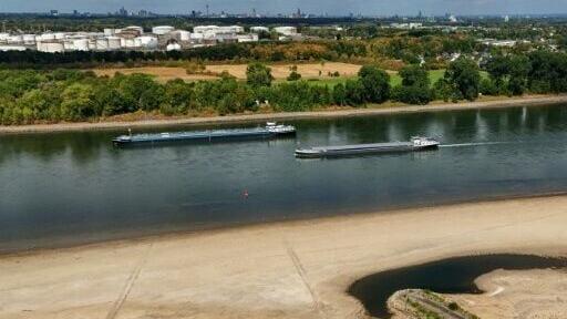 The Rhine river in Germany has dried to a narrow channel in parts