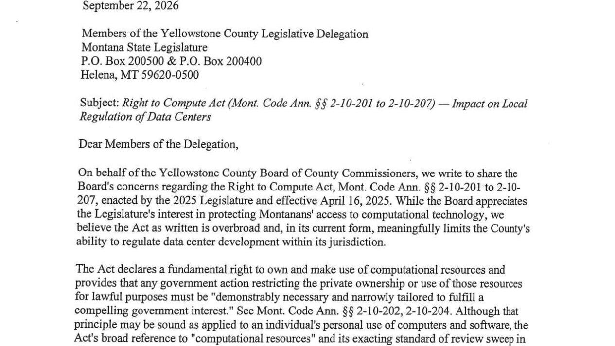 Yellowstone County Commission's letter