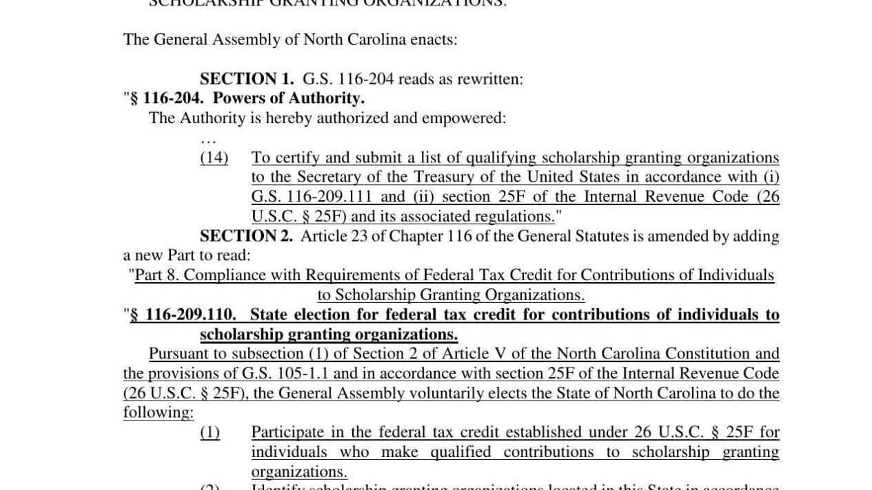 FNF - NC - Educational Choice for Children Act House Bill 87