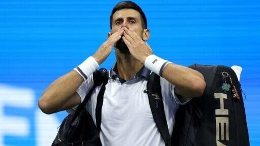 Novak Djokovic acknowledges fans after falling in the first round of the US Open