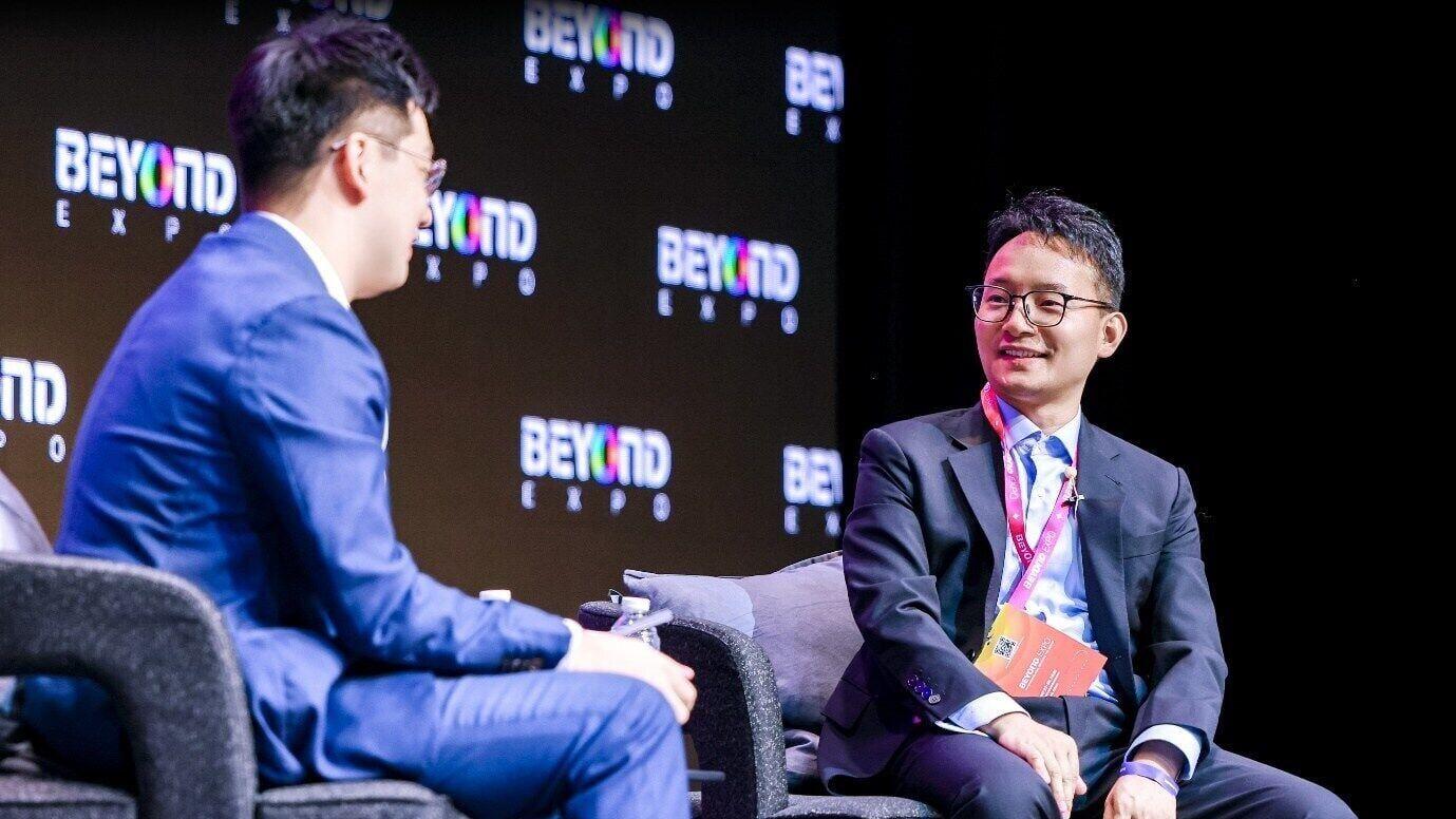 Pudu Robotics Founder &amp; CEO Felix Zhang at a BEYOND Expo 2026 fireside chat.