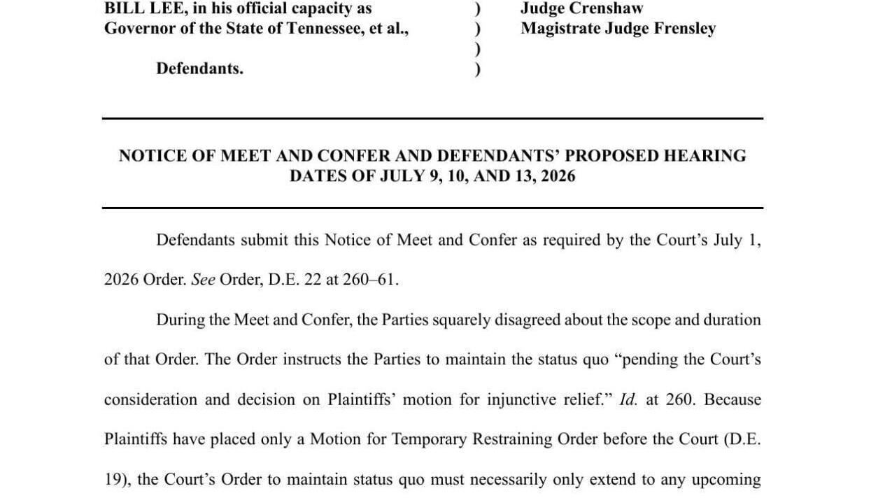 Shelby County, et al., v. Bill Lee,  et al. hearing document