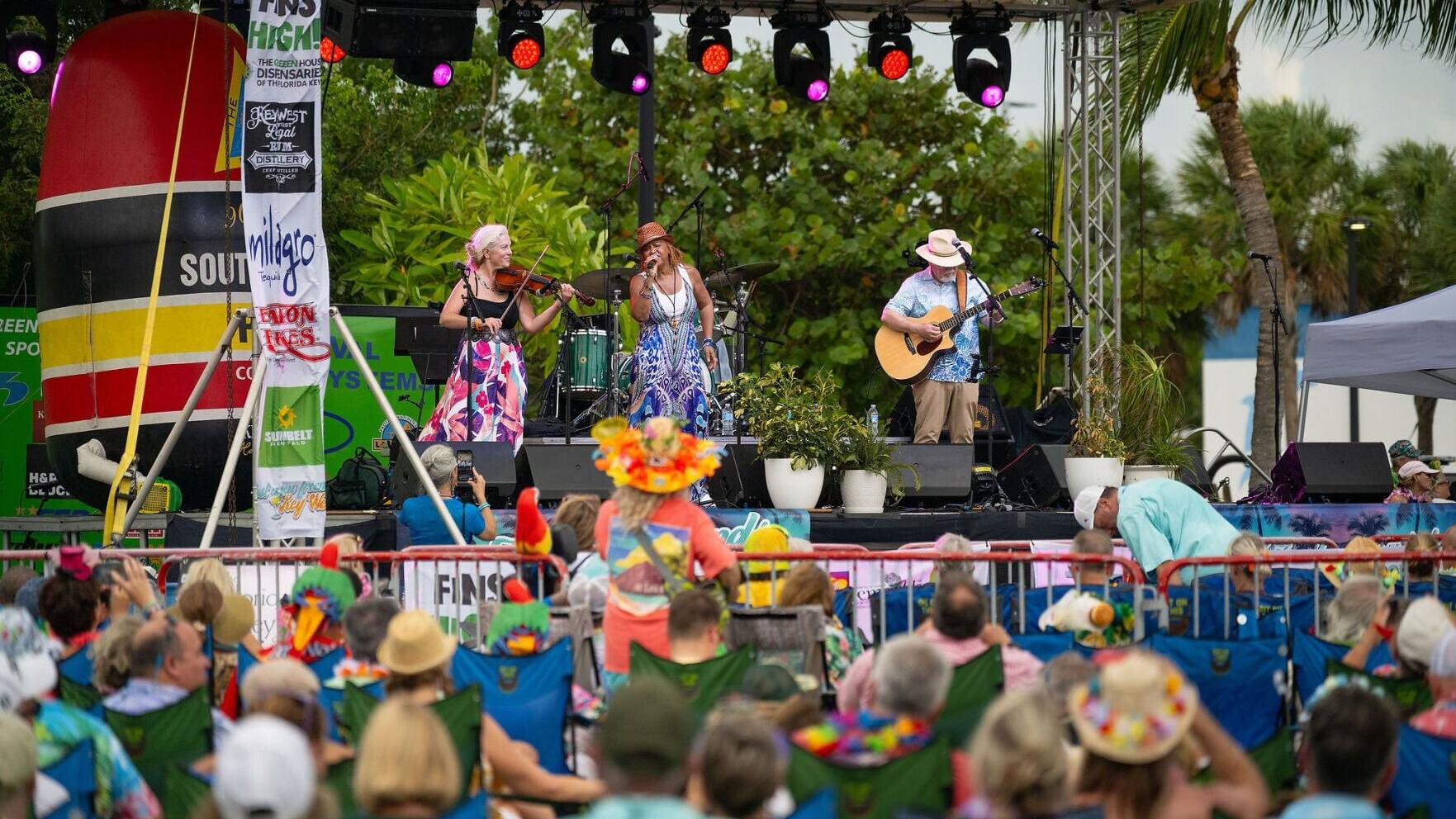 Nadirah Shakoor, center, longtime vocalist for Jimmy Buffett's Coral Reefer Band, performs during the 2025 "Just a Few Friends" festival in Key West, Fla. Shakoor returns for the third annual festival, scheduled Sept. 3-7, 2026, along with longtime Cora...