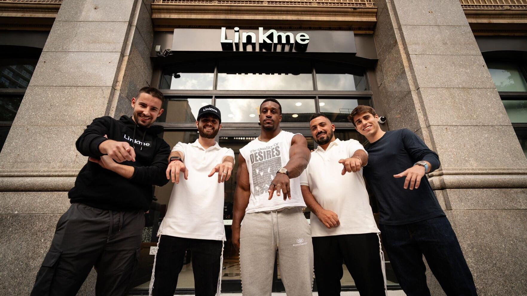 (L-R) Val Share, Co-Founder &amp; COO; Net Kohen, Co-Founder &amp; CEO; Ashton Hall, creator and Link.me power user; Daniel Benlulu, Chief Strategy Officer; and Dre Medici, Co-Founder, outside Link.me's Miami headquarters. The team marks the close of FIFA World...