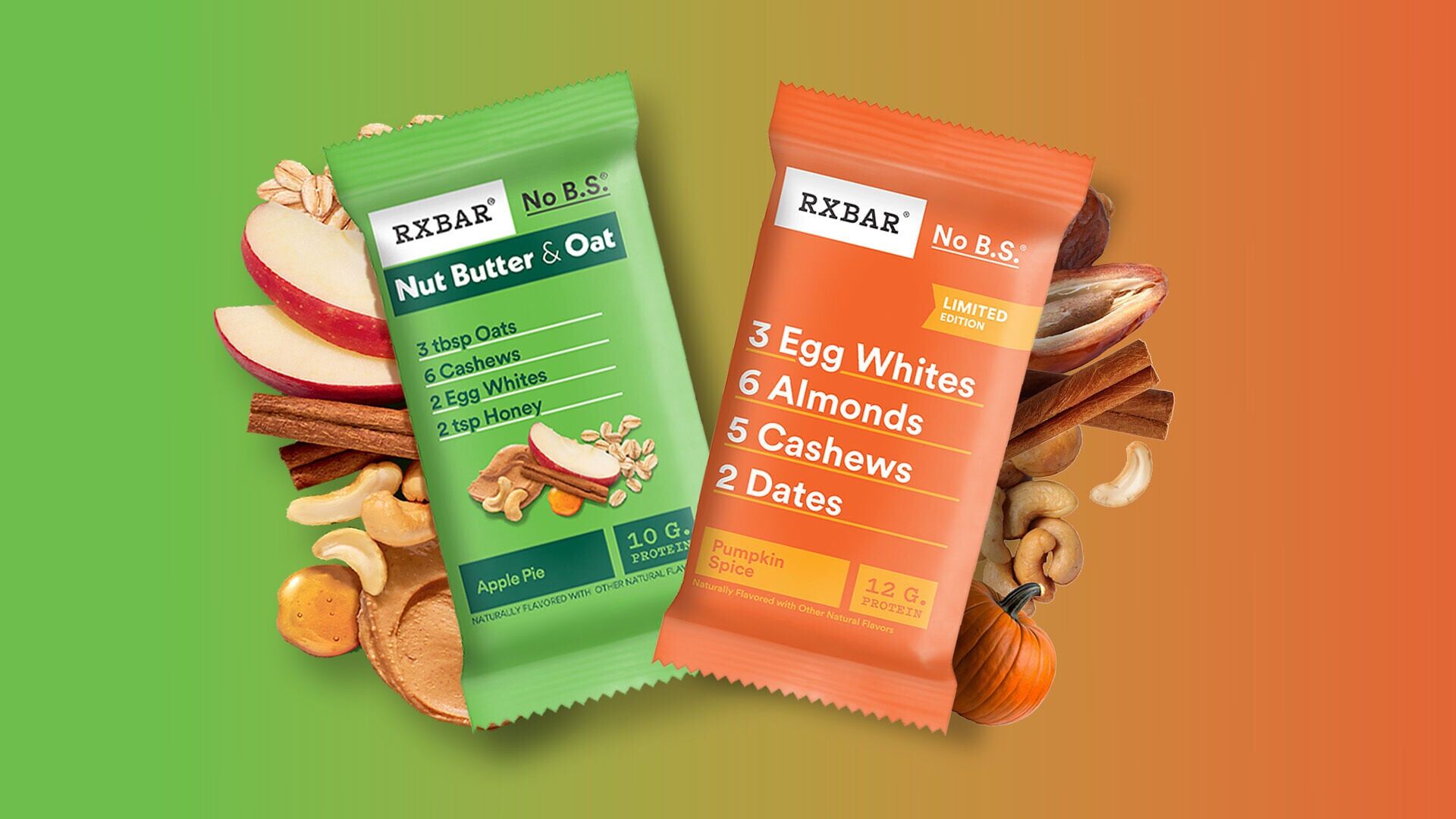 NEW RXBAR Nut Butter &amp; Oat Apple Pie and returning fan favorite RXBAR Pumpkin Spice 12g Protein Bar