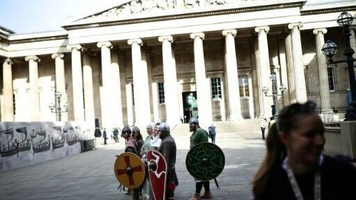 Excited visitors who had tickets to the first day of the sold-out exhibition queued outside the British Museum