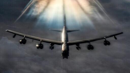 In this US Air Force handout photo released by US Central Command public affairs, a US Air Force B-52H Stratofortress bomber aircraft prepares to refuel from a KC-135 Stratotanker aircraft during Operation Epic Fury over the US Central Command area of r...