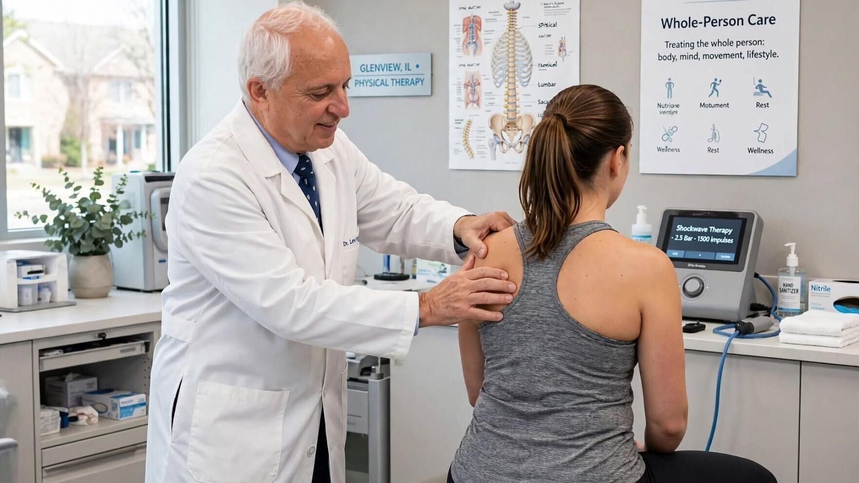 Dr. Lev Kipnis, licensed Doctor of Naprapathy at Health Box Clinic in Glenview, IL, performs a hands-on evaluation of connective tissue and shoulder mobility as part of the clinic's newly formalized Integrated Assessment Protocol. The protocol combines ...
