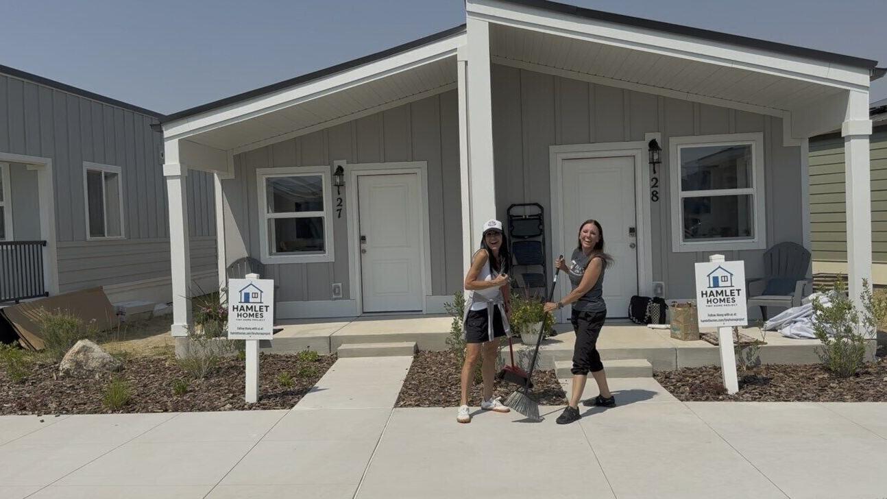 Hamlet Team Members finishing their Tiny Homes in The Other Side Village in Salt Lake City, Utah June 23, 2026. The completion of these two homes marks the completion of Phase One at the Other Side Village. Ribbon cutting and celebration June 24, 2026 a...
