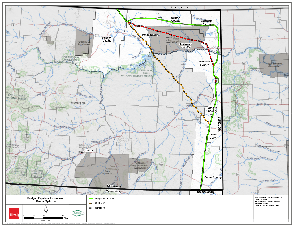 Bridger Pipeline proposed routes