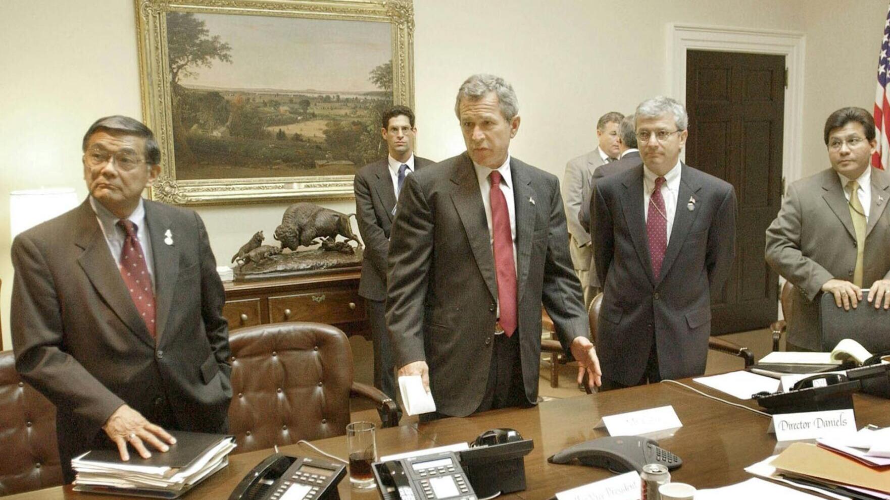 On Sept. 17, 2001, Transportation Secretary Norman Mineta, left, met with President George W. Bush and others.
