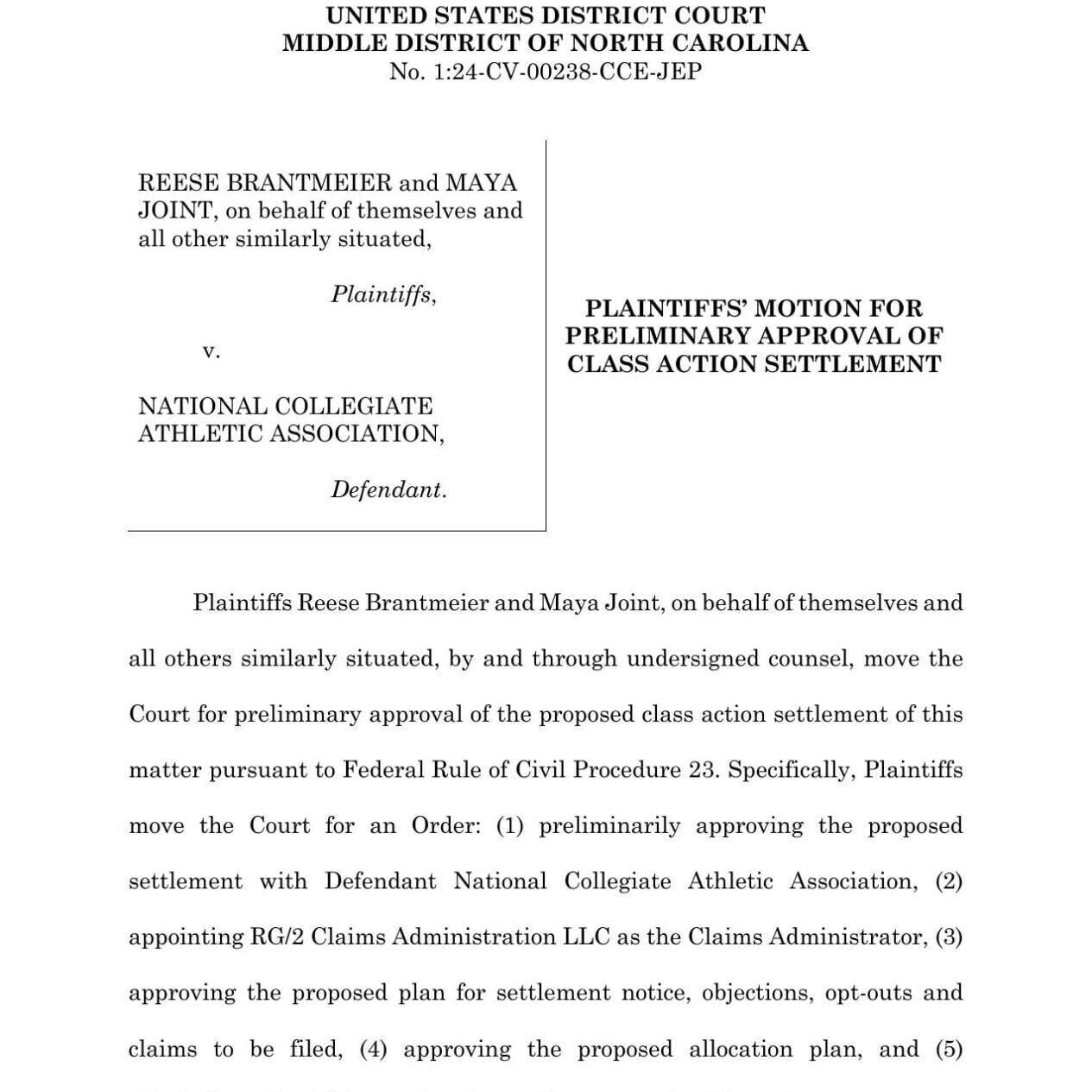 FNF - NC - Lawsuit Brantmeier Joint v NCAA
