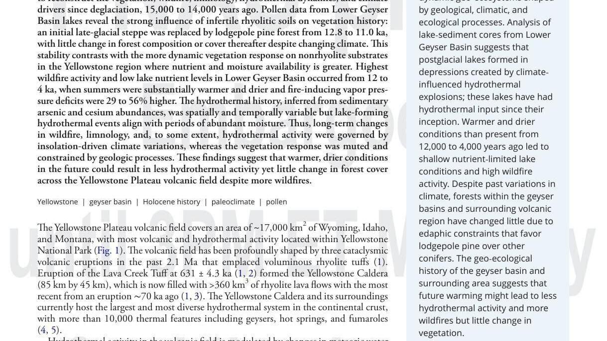 Postglacial ecosystem development of a hydrothermal landscape in Yellowstone National Park