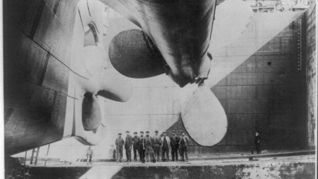 Hull of the RMS Titanic under construction