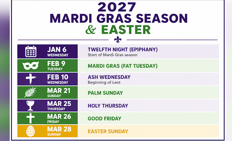 2027 calendar of Mardi Gras season