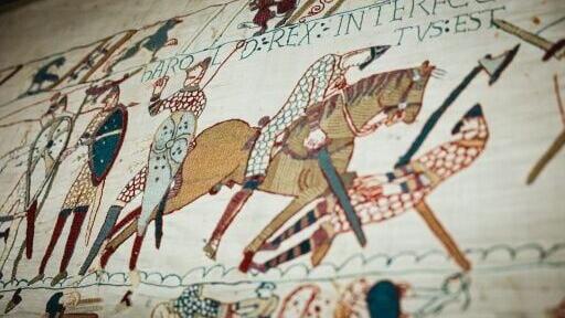 Previous plans to loan the tapestry - this panel shows depicts King Harold's death - were aborted in 1953 for the coronation of Queen Elizabeth II, and in 1966 for the 900th anniversary of the Battle of Hastings