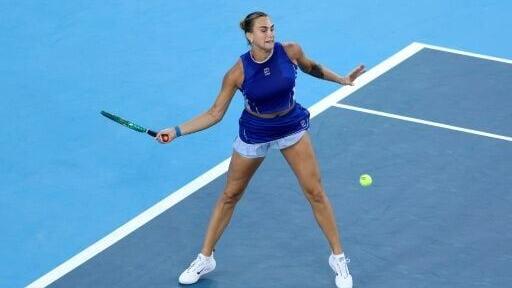World number one Aryna Sabalenka returns a shot in a victory over China's Wang Xinyu at the WTA and ATP Cincinnati Masters