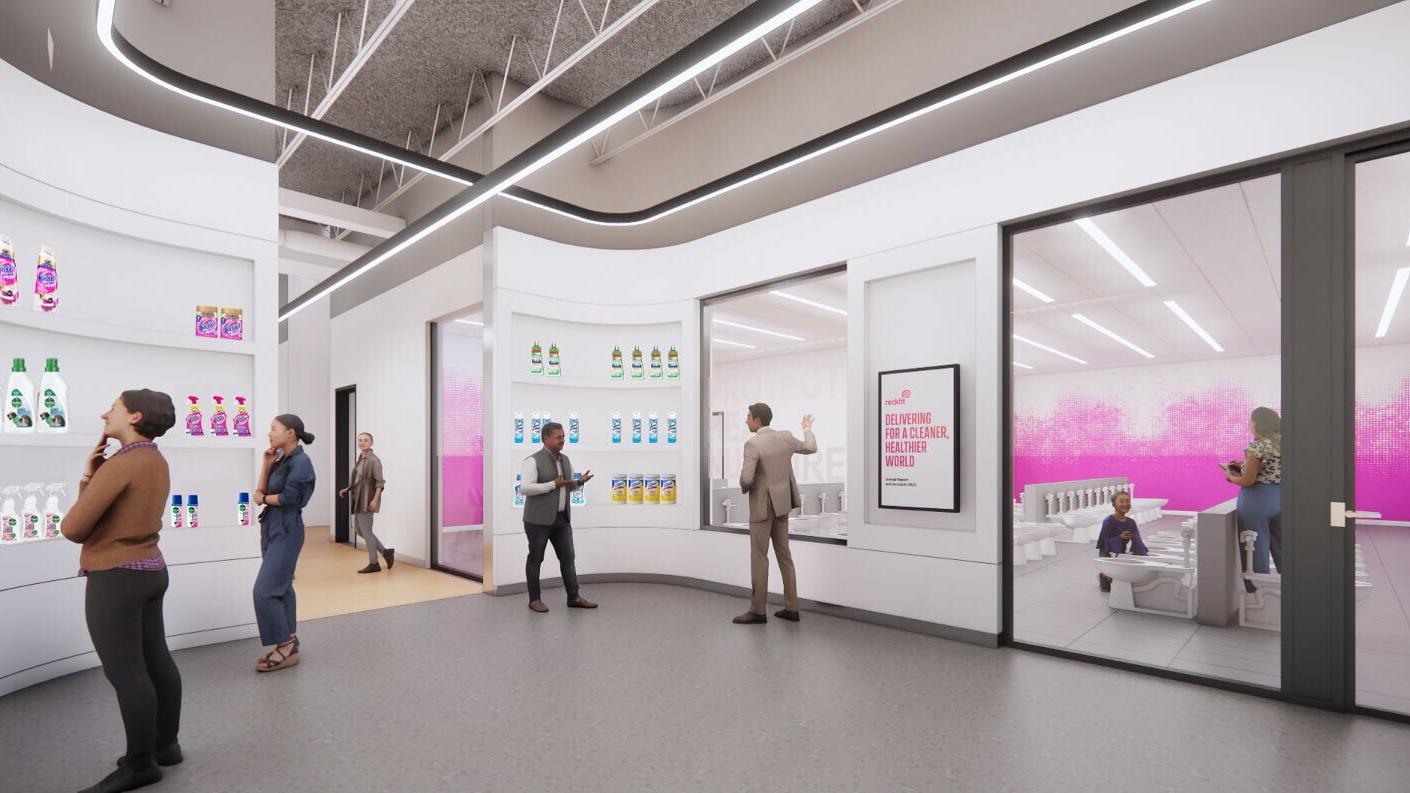 Rendering of Reckitt's New Jersey Research &amp; Development Lab Exhibit Alcove