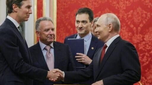 Russia's President Vladimir Putin (R) welcomes US special envoy Steve Witkoff (2nd L) and US President Donald Trump's son-in-law Jared Kushner (L) in Moscow, in a pool photograph distributed by the Russian state agency Sputnik