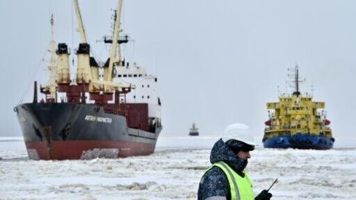 A Russian icebreaker at the port of Sabetta along the Northern Sea Route