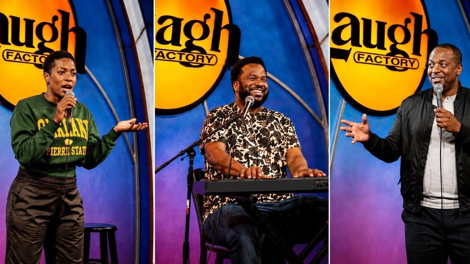 LouLou Gonzalez, Craig Robinson, Owen Smith (from left) and nine other comedians kept the audience laughing with joy at Laugh Factory Hollywood during KRTH’s 25th Annual Salute to the Troops.