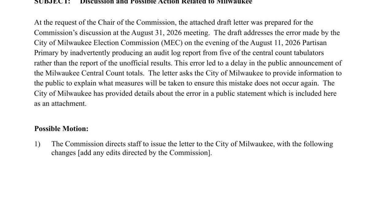 Proposed letter to Milwaukee