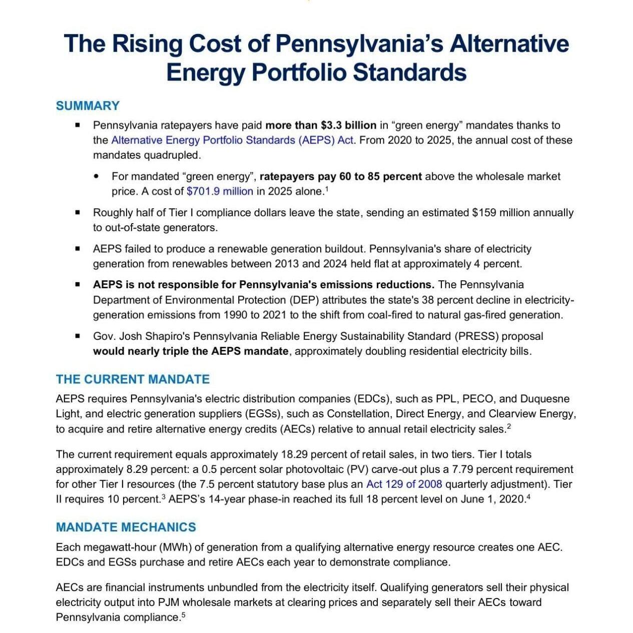FNF - Penn - Rising Cost of Pennsylvania’s Alternative Energy Portfolio Standards
