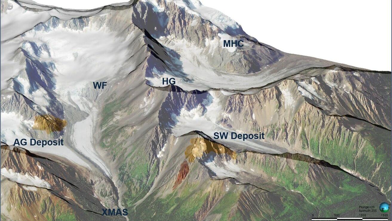 Figure 4. Palmer Project Deposits and Prospect target areas planned for the 2026 field season. Isometric Looking West