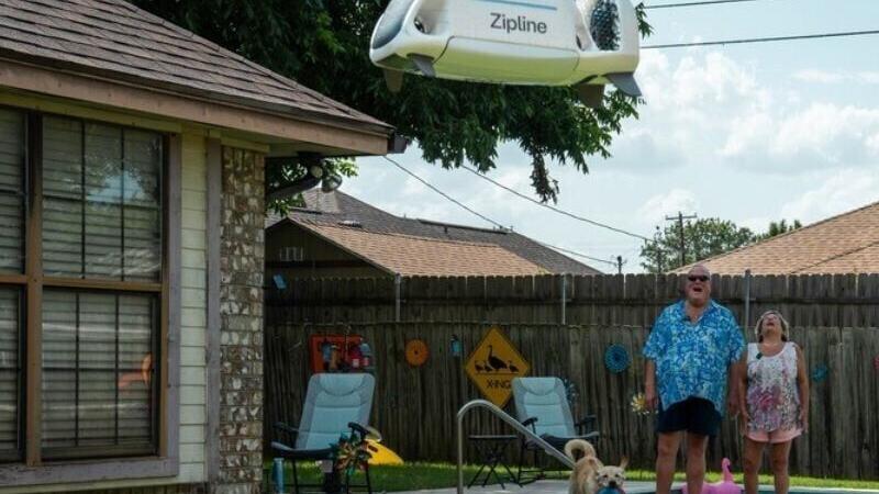 A Zipline autonomous drone makes a residential delivery. BayCare’s new partnership with Zipline will use this technology to expand health care access across the region.