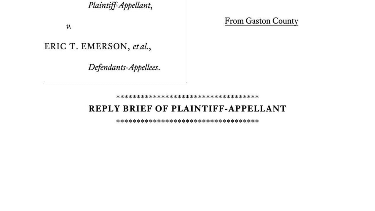 FNF - NC - Lawsuit Mosley v Emerson Plaintiff Appeal Replay Brief NCCOA July 28