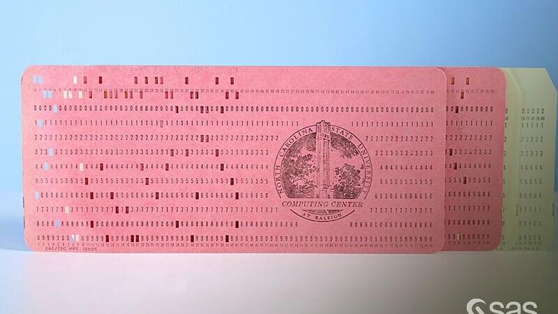 Original SAS punch cards from the North Carolina State University Computer Center