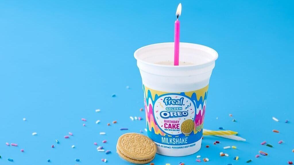 f'real Golden OREO Birthday Cake Milkshake available nationwide for a limited time only