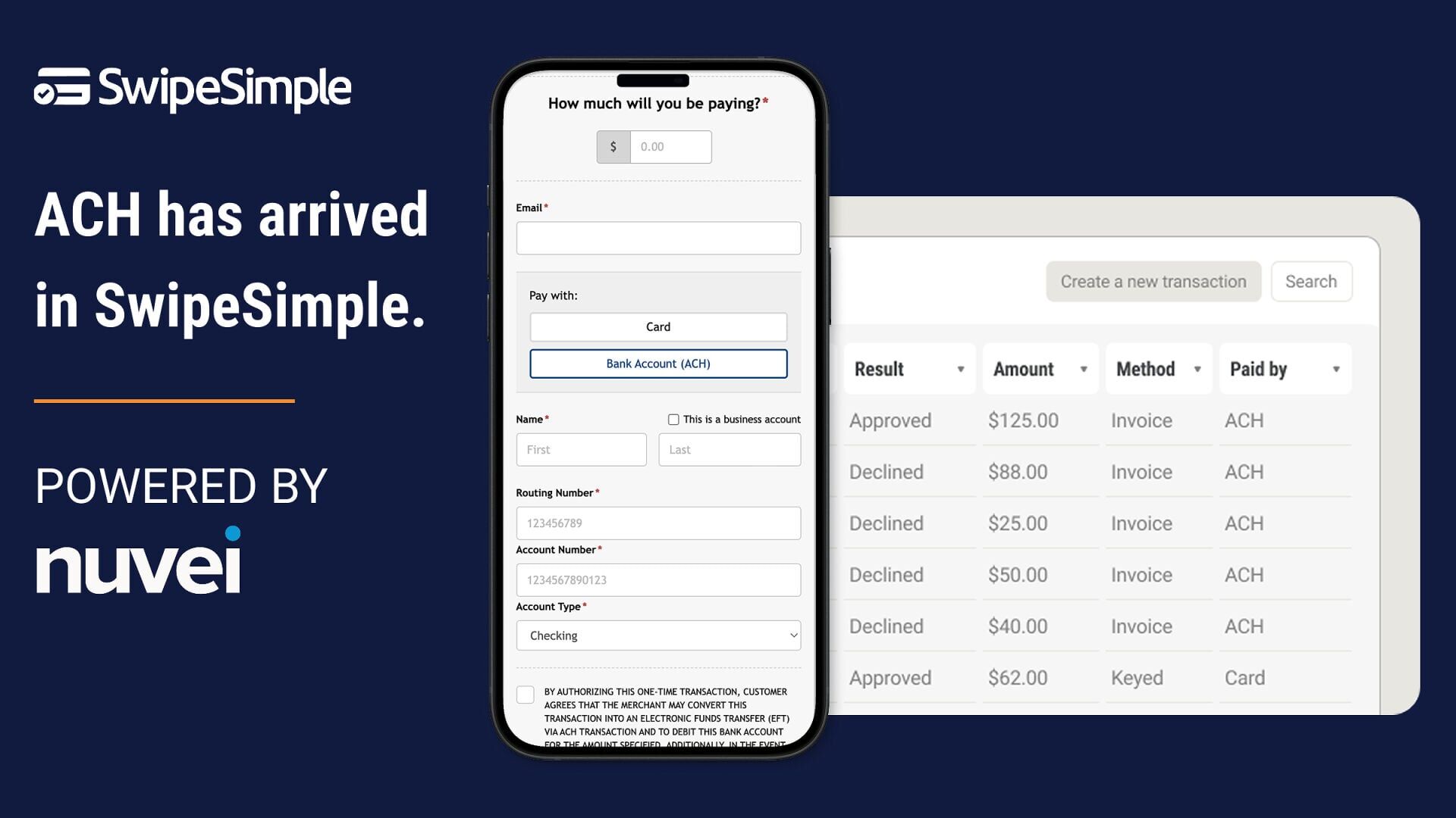 ACH is now available in SwipeSimple, powered by Nuvei