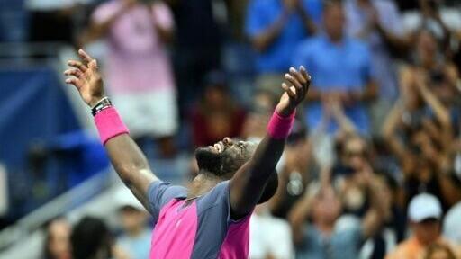 Frances Tiafoe celebrates his US Open quarter-final win over fellow American Alex Michelsen