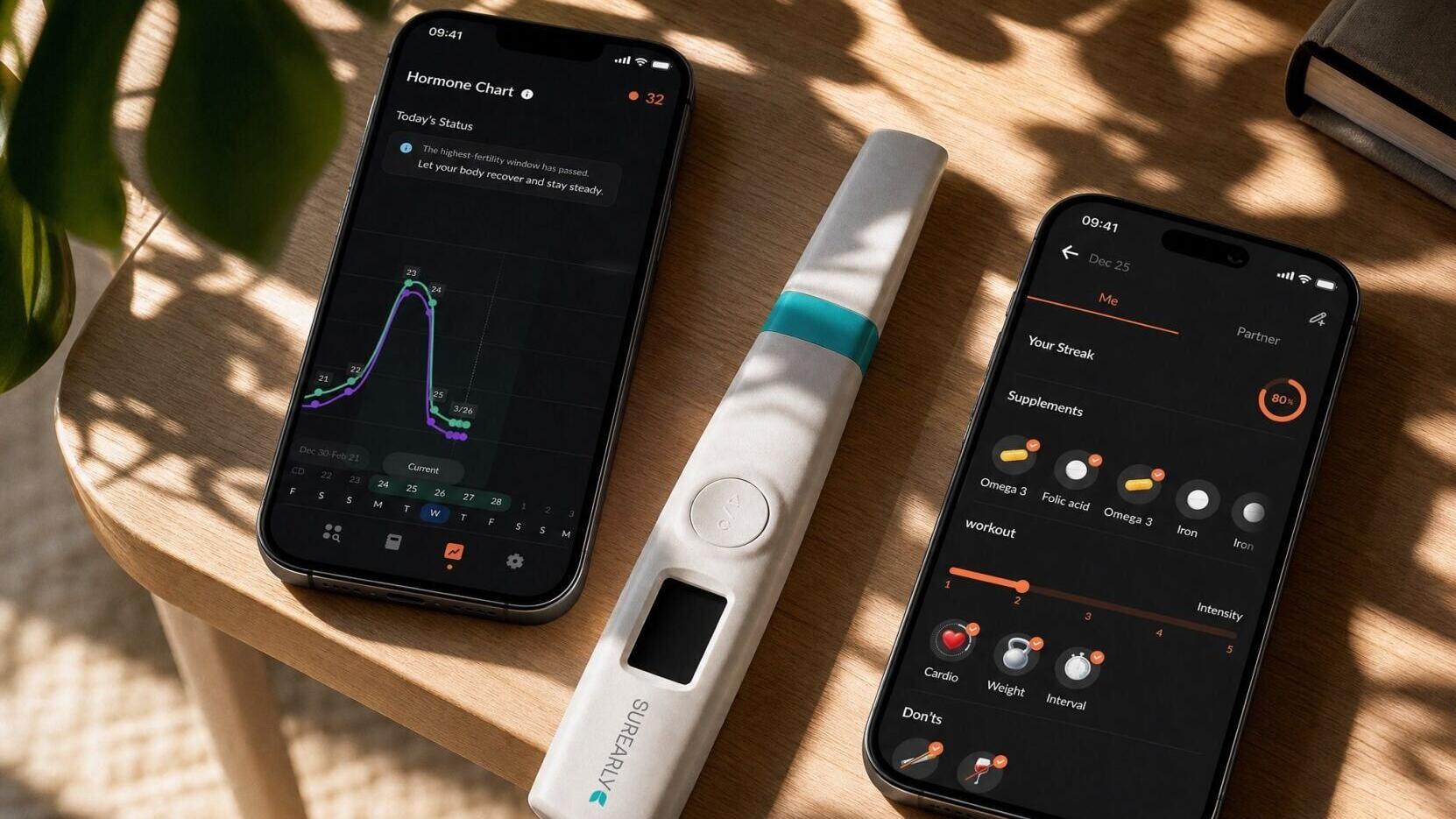Soonr Health, Vespexx's preconception platform, connects with the Surearly SMART hormone testing device so couples can track fertility and daily habits together.